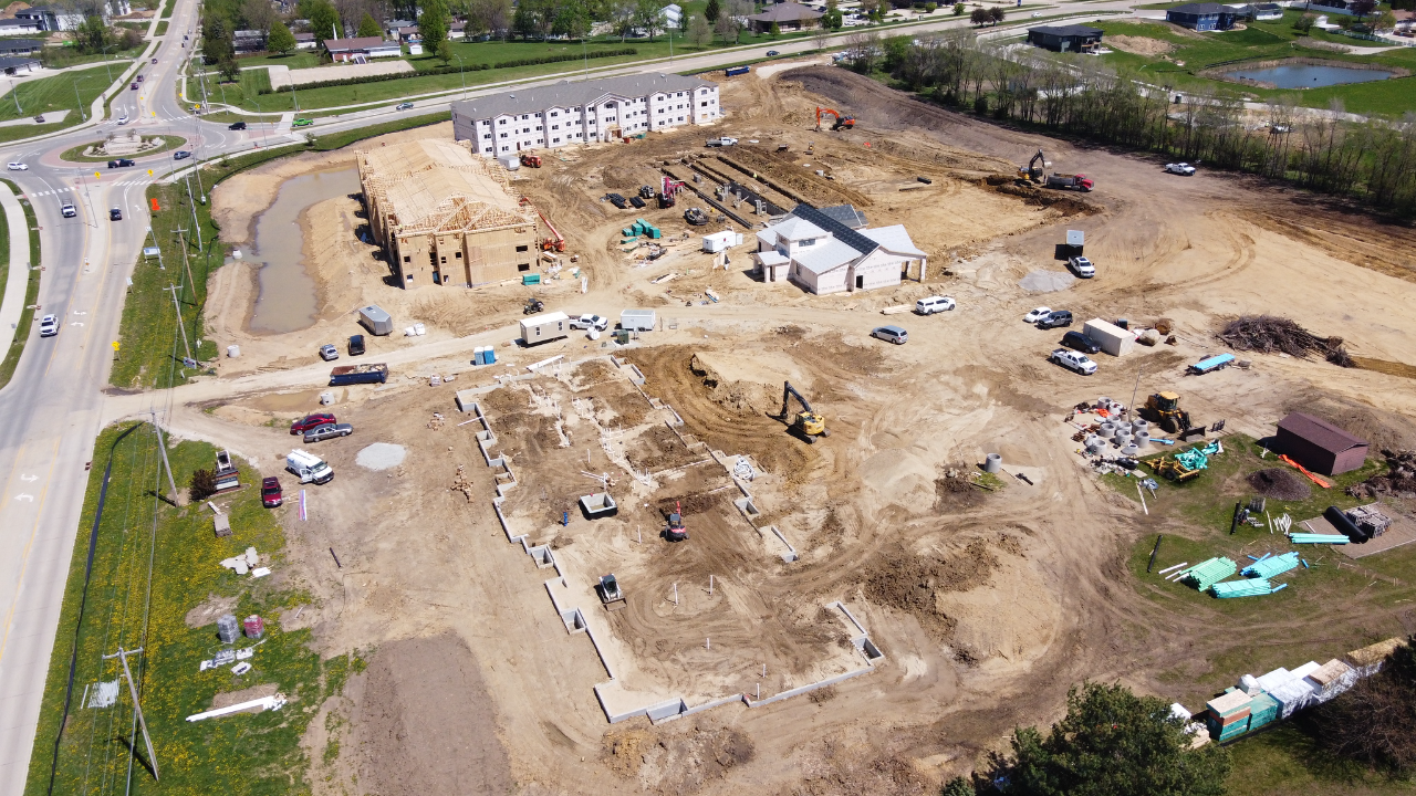 Aerial view of Cedar West Apartments construction site