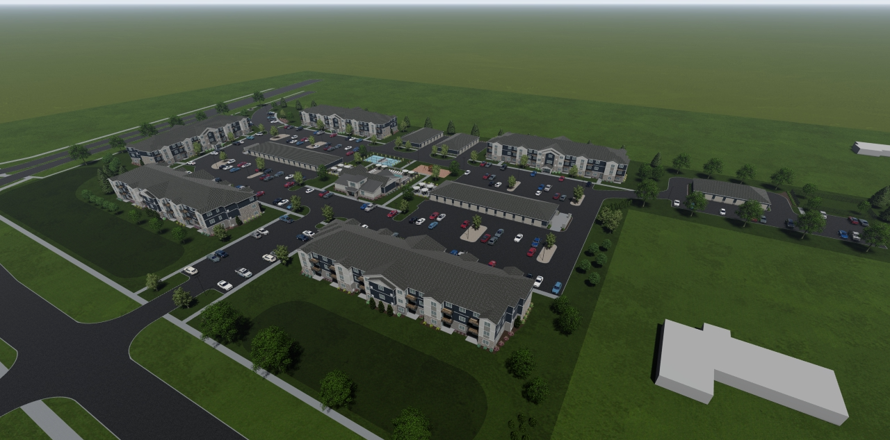 Aerial rendering of Cedar West Apartments